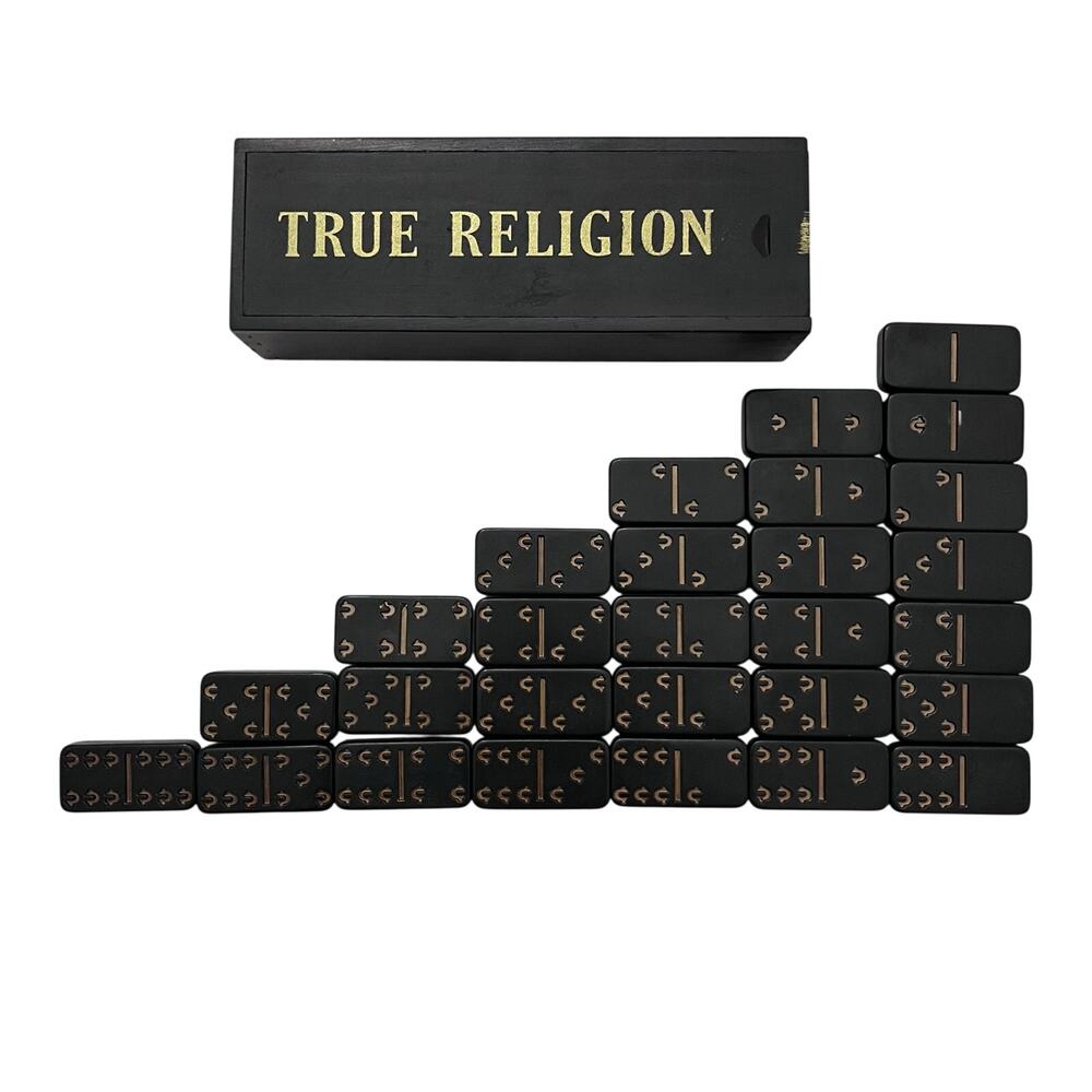 True Religion Dominoes Double-Six Box Set Wood Slide Box - Black
